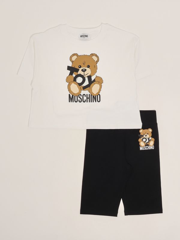 1. Combinaison bébé en coton extensible Blanc-Noir Moschino hdg01hlba00