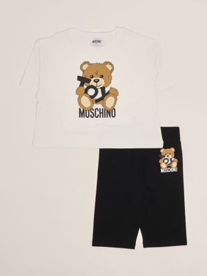 1. Combinaison bébé en coton extensible Blanc-Noir Moschino hdg01hlba00
