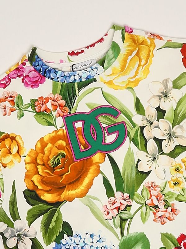 Tシャツ・カットソー Dolce & Gabbana Viscose And Cotton Blend Floral Drawstring Girl's cotton T-shirt l5jtndfsg9w Floral | Caposerio.com