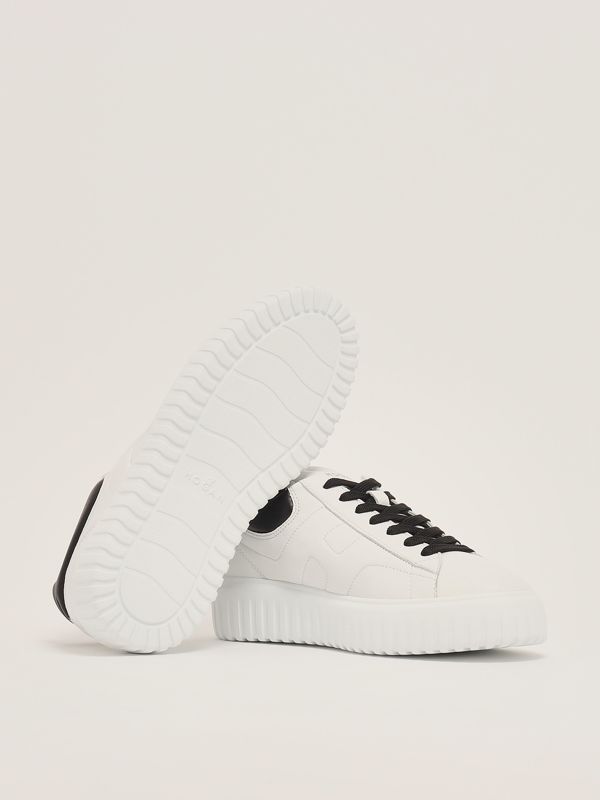 4. Men's Hogan H-Stripes Sneakers in Nappa Leather White-Black Hogan hxm6450fc60le9
