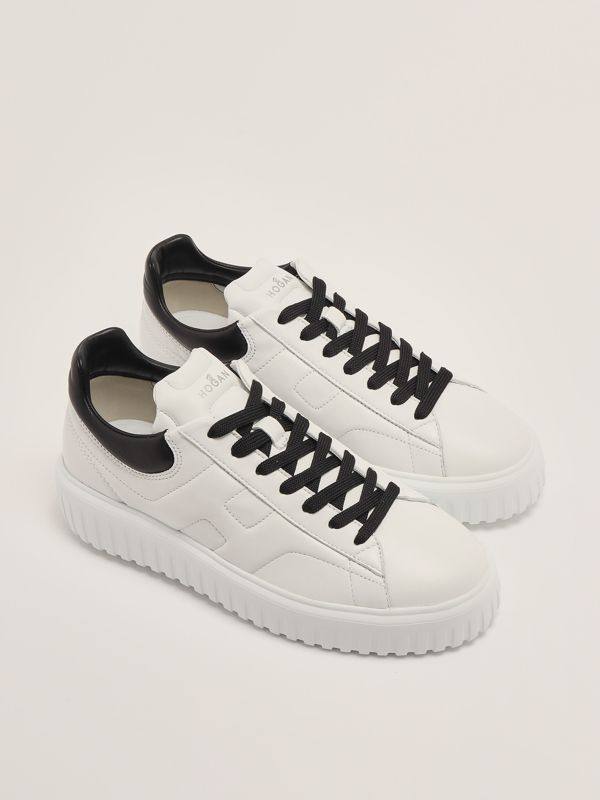 2. Men's Hogan H-Stripes Sneakers in Nappa Leather White-Black Hogan hxm6450fc60le9
