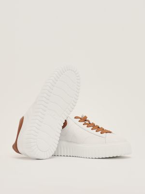 4. Men's Hogan H-Stripes Sneakers in Nappa Leather White-Camel