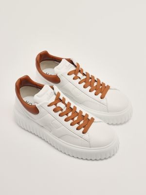 2. Men's Hogan H-Stripes Sneakers in Nappa Leather White-Camel