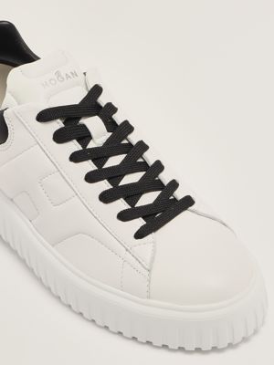 5. Men's Hogan H-Stripes Sneakers in Nappa Leather White-Black Hogan hxm6450fc60le9