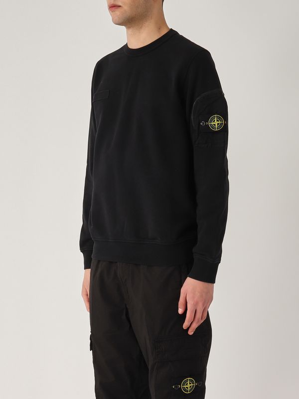 【送料&関税込】Stone  Black Cotton Blend Sweater STONE ISLAND Black crewneck sweater 8115508A3 | Urbanstaroma