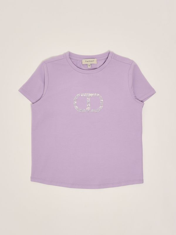 1. Mädchen-T-Shirt aus Stretch-Baumwolle Glyzinie Twinset 251gj2485