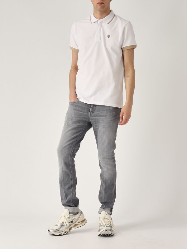 5. Stretch cotton pique polo shirt with two-color piping for men White Colmar 76874sh