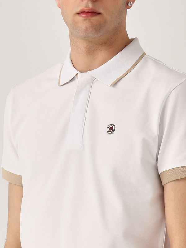 4. Stretch cotton pique polo shirt with two-color piping for men White Colmar 76874sh