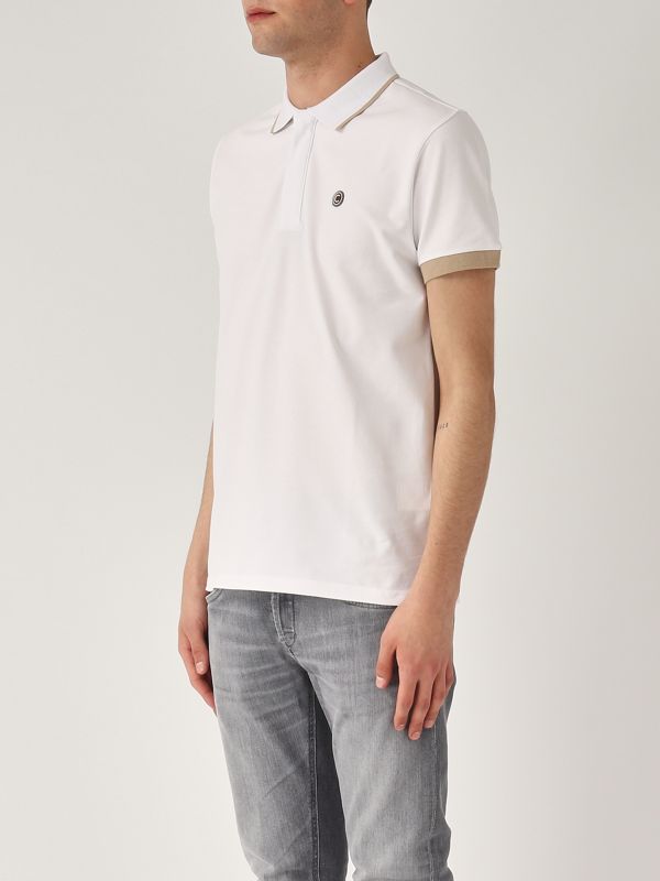 2. Stretch cotton pique polo shirt with two-color piping for men White Colmar 76874sh