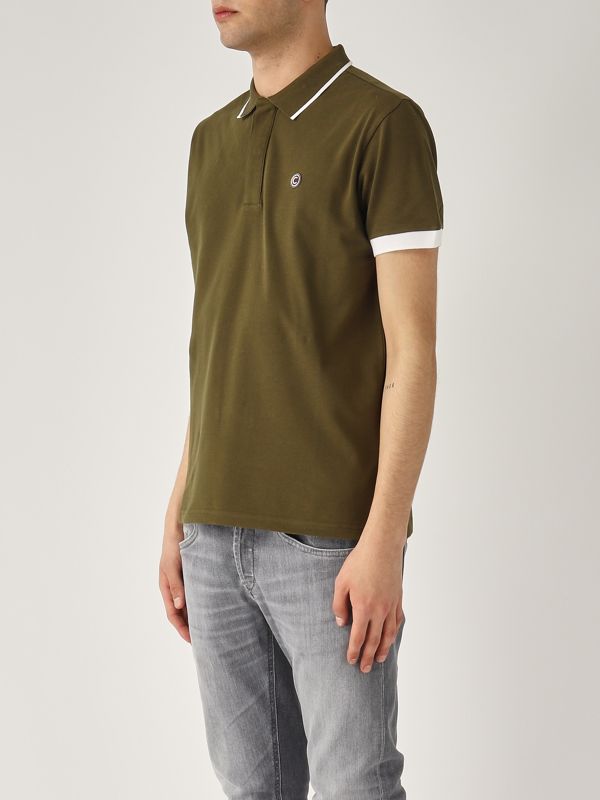 2. Stretch cotton pique polo shirt with two-color piping for men Brown Colmar 76874sh