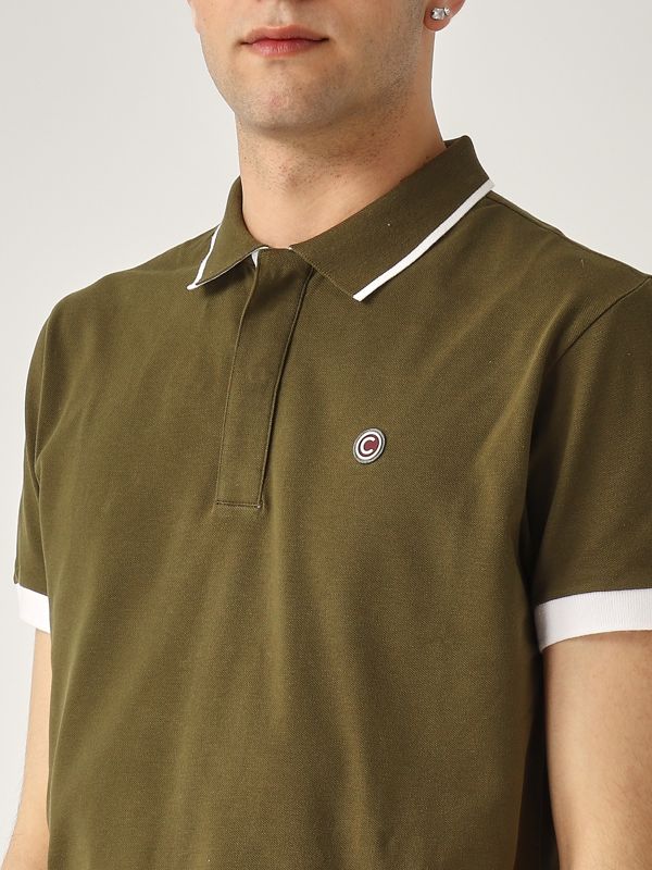 4. Stretch cotton pique polo shirt with two-color piping for men Brown Colmar 76874sh