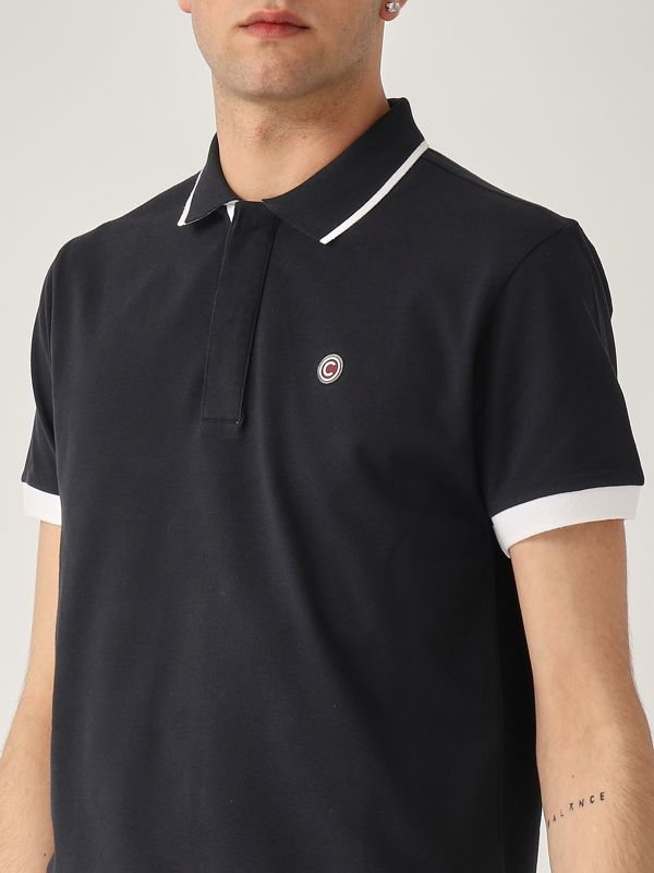 4. Stretch cotton pique polo shirt with two-color piping for men Navy Colmar 76874sh