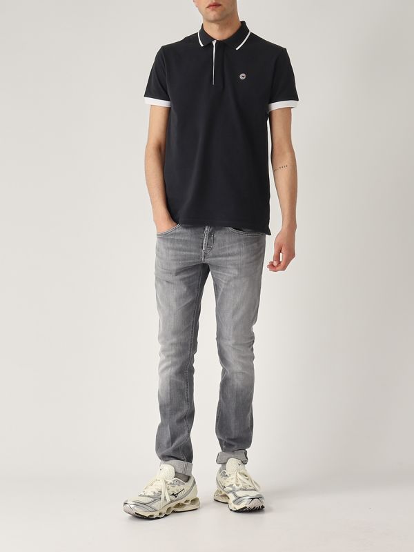 5. Stretch cotton pique polo shirt with two-color piping for men Navy Colmar 76874sh