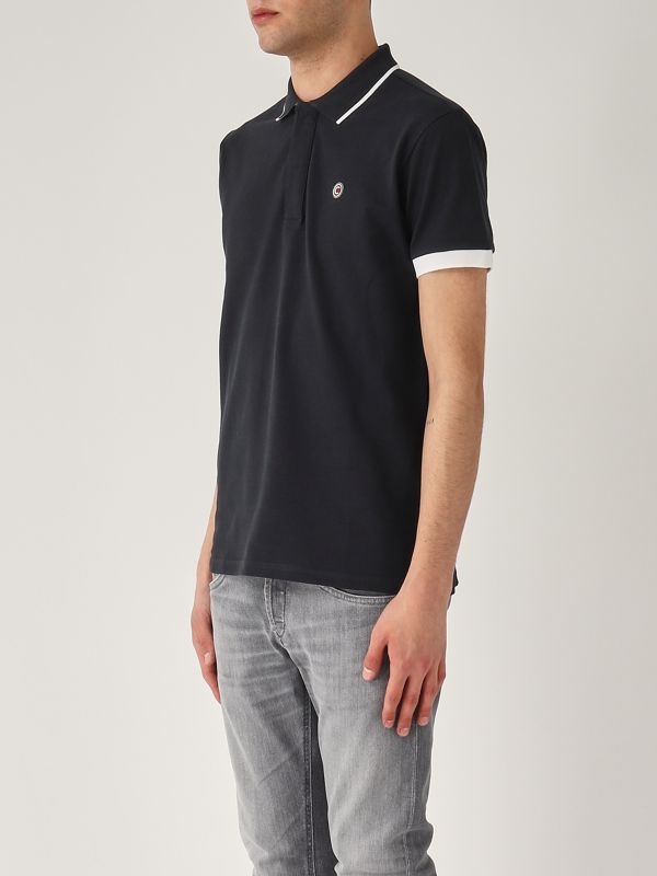 2. Stretch cotton pique polo shirt with two-color piping for men Navy Colmar 76874sh