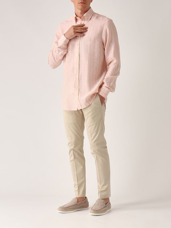 Tシャツ・カットソー ETRO SS25 Linen shirt (MRIB000299TR336 S9890) Linen shirt for men mrib000499tr336 Orange-Pink | Caposerio.com