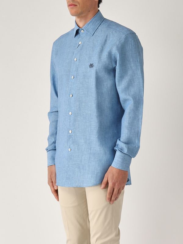 2. Rome-Fit linen shirt for men Cornflower Blue Etro mrib000299tu3d1