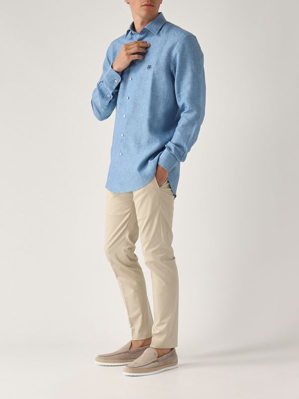 5. Rome-Fit linen shirt for men Cornflower Blue Etro mrib000299tu3d1