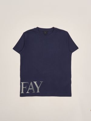 Tシャツ・カットソー Fay SS23 Navy blue cotton blend shirt (MDM0446276TRR5 U809) Fay Navy Blue Cotton Blend Shirt | italist