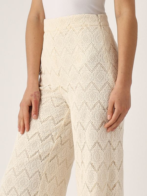 4. Cotton and lace trousers for women Light Beige Twinset 251tp2409