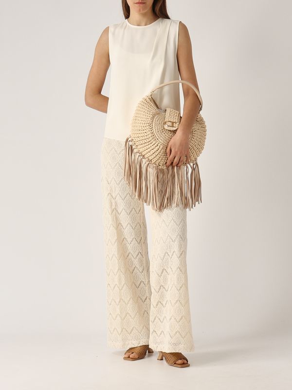 5. Cotton and lace trousers for women Light Beige Twinset 251tp2409