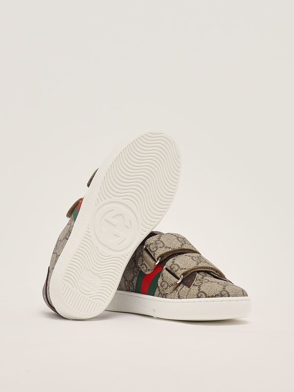 4. Zapatillas de niño en tejido GG Supreme y piel Beige-Marrón Gucci 463090facyf