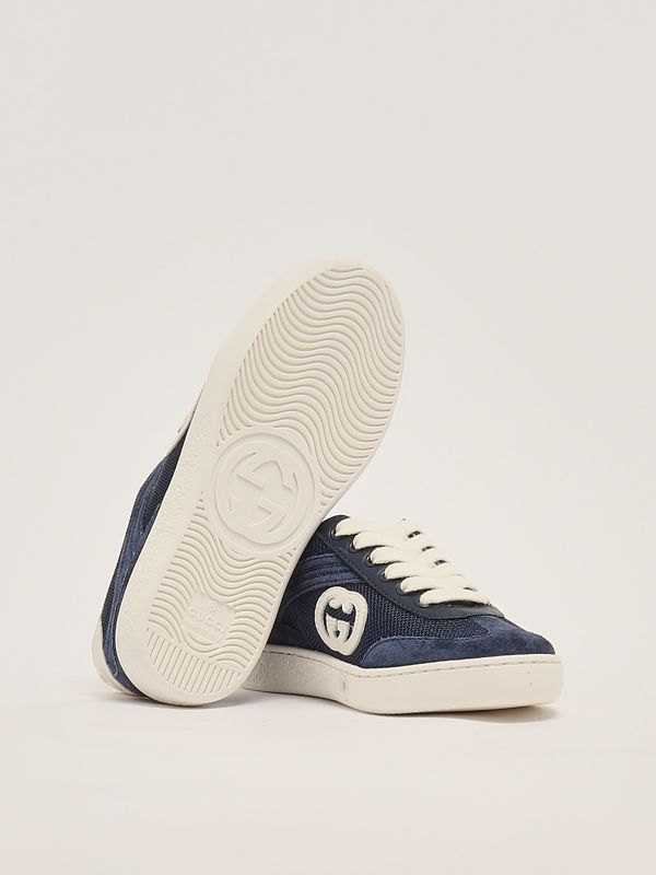 4. Baskets croisées GG en daim et tissu pour enfants Bleu Gucci 812674aaedn