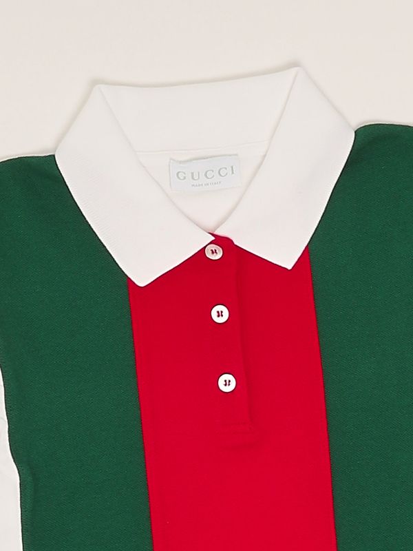 3. Girl's stretch cotton polo shirt White-Green Gucci 808697xjgz1