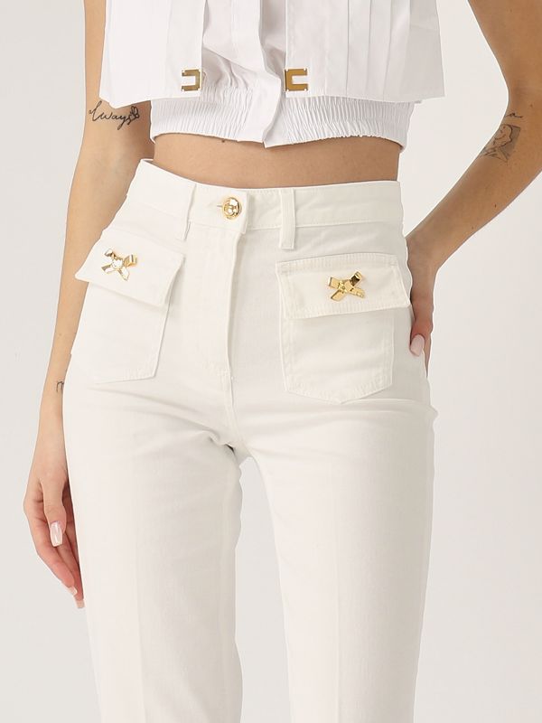 デニム・ジーパン ELISABETTA FRANCHI Women Denim Pants PJ93N51E2 360 White ELISABETTA FRANCHI Women's White Flared Jeans – Pavidas