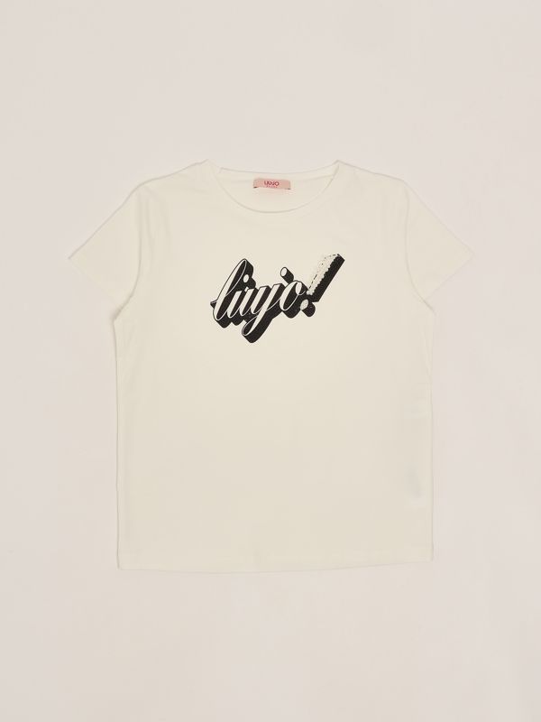 1. T-shirt bambina in cotone stretch Bianco-Nero Liu Jo ga5018j5003