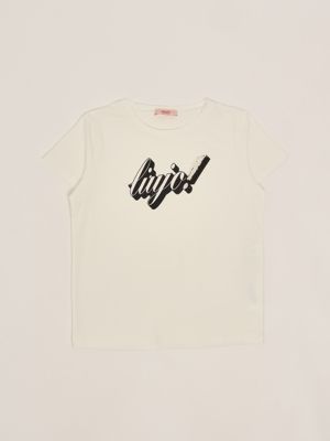 1. T-shirt bambina in cotone stretch Bianco-Nero Liu Jo ga5018j5003
