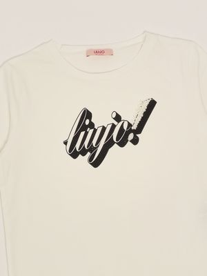 3. T-shirt bambina in cotone stretch Bianco-Nero Liu Jo ga5018j5003