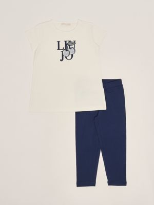 1. Completo bambina in cotone stretch Bianco-Bluette Liu Jo ka5019j5003
