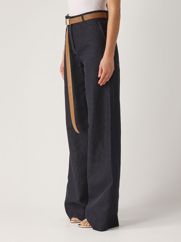 2. Pantalon en coton et lin Murge pour femme Denim foncé Max Mara Studio 2516131141600