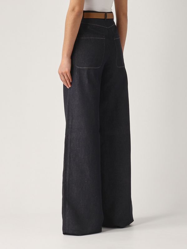3. Pantalon en coton et lin Murge pour femme Denim foncé Max Mara Studio 2516131141600