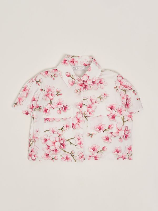 1. Girl's cotton shirt White-Pink Monnalisa 11e3005604