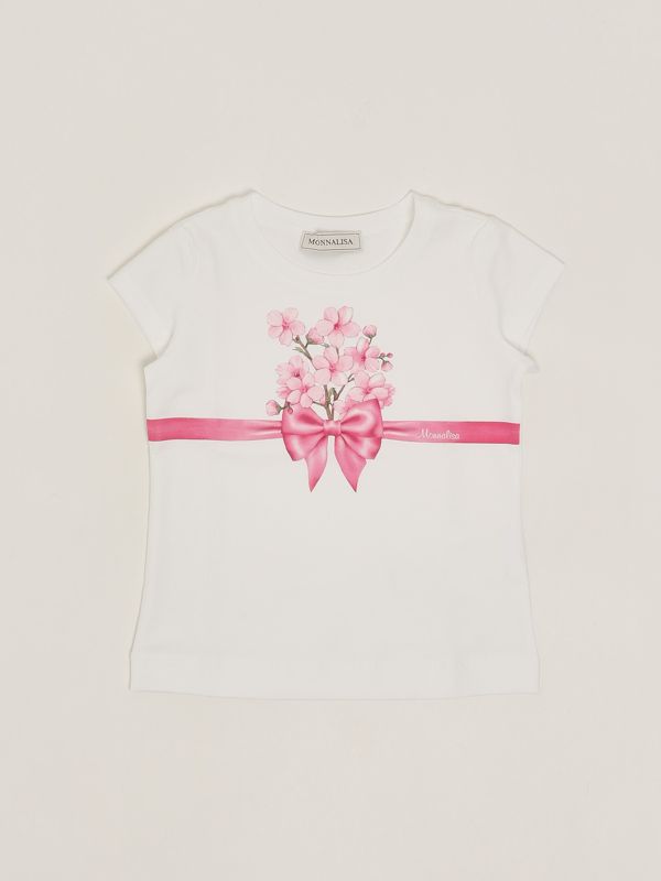 1. T-shirt fille en coton stretch Blanc-rose Monnalisa 11e6095202