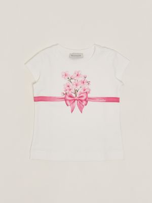 1. T-shirt fille en coton stretch Blanc-rose Monnalisa 11e6095202