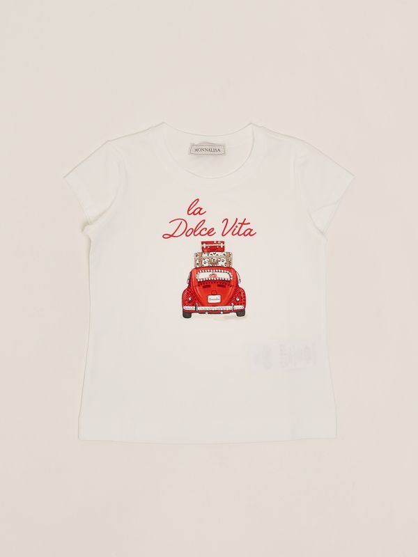 1. T-shirt fille en coton stretch Blanc-Rouge Monnalisa 11e6265202