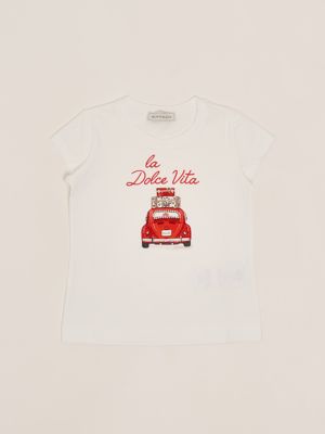 1. T-shirt fille en coton stretch Blanc-Rouge Monnalisa 11e6265202