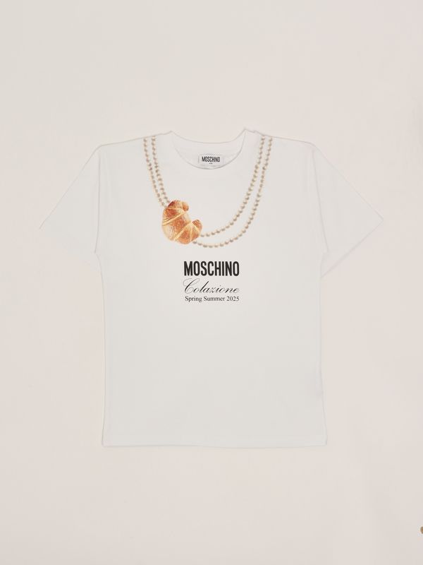 1. T-shirt bambina in cotone stretch Bianco Ottico Moschino him060laa02
