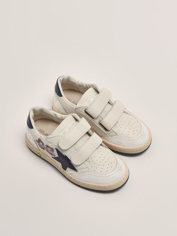 2. Baskets Ballstar en cuir pour enfants Blanc-Bleu Golden Goose gyf00501f006805