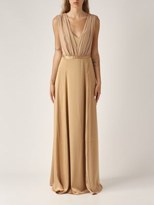 ELISABETTA FRANCHIストーン ニット長袖 ハイネックロングドレス Elisabetta Franchi - Pleated lurex-knit one-shoulder gown