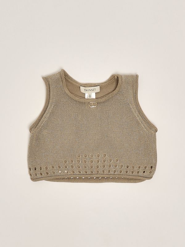 1. Lurex-Strickoberteil für Mädchen Hanf Twinset 251gj3431