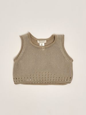 1. Lurex-Strickoberteil für Mädchen Hanf Twinset 251gj3431