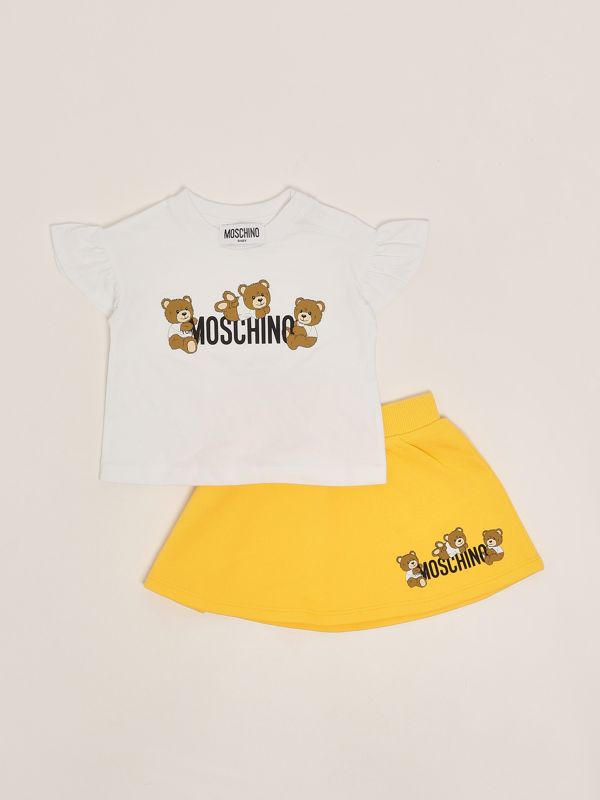 1. Stretch cotton baby suit White-Yellow Moschino mag01glca19