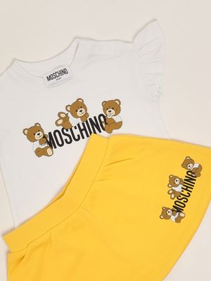 3. Stretch cotton baby suit White-Yellow Moschino mag01glca19
