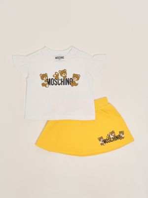 1. Stretch cotton baby suit White-Yellow Moschino mag01glca19