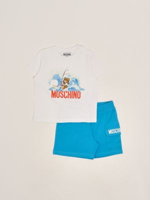 1. Stretch cotton two-piece set for baby boys White-Blue Moschino mug01elaa42