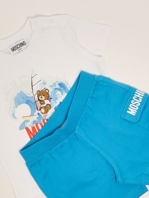 3. Stretch cotton two-piece set for baby boys White-Blue Moschino mug01elaa42