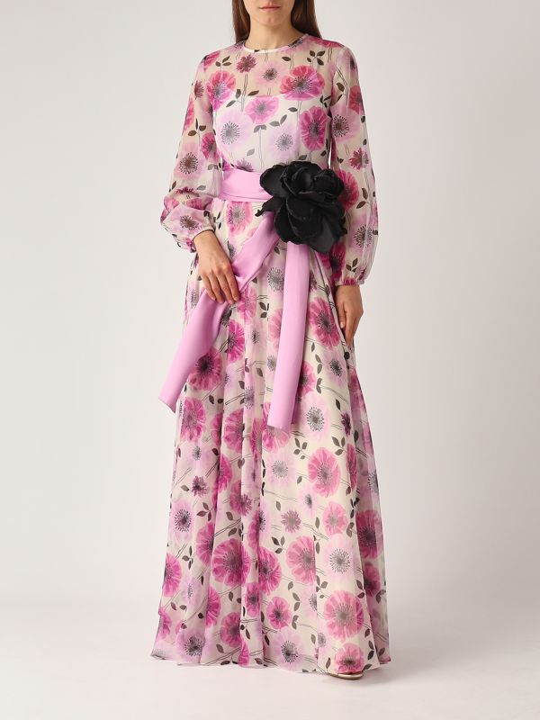 6. Damenkleid aus Georgette Magenta-Beige Giada Curti gcr25a399c02